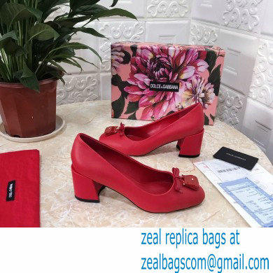 Dolce  &  Gabbana Block Heel 6.5cm Leather Sicily Pumps Red 2021